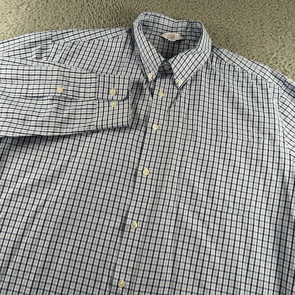 Clothing Arts Shirt Mens XL Blue‎ White Check Button Down Pocket Travel